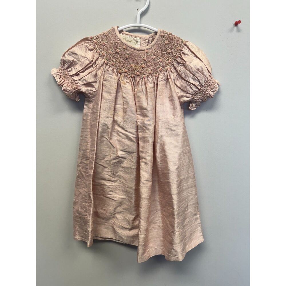 Vintage Strasburg Baby 6M 100% Silk Pink Smocked Heirloom Dress Embroidered-read